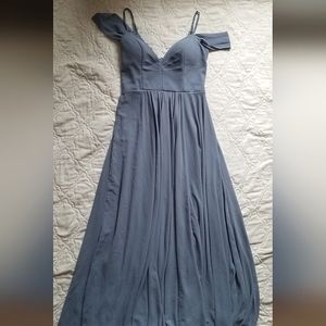 Dusty Blue Formal Cold Shoulder A-line Dress